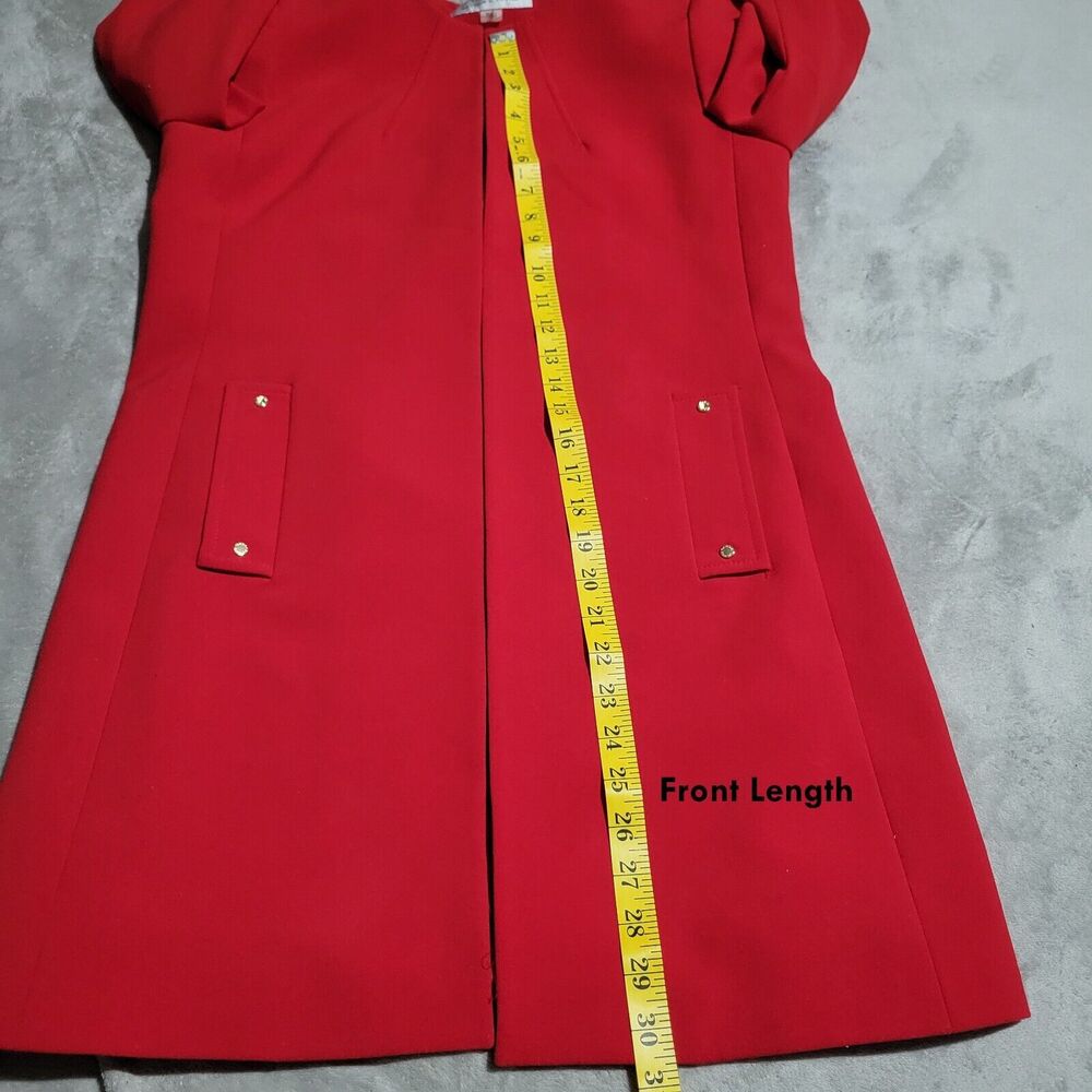 Tahari Arthur S. Levine Red Topper Jacket Coat Collarless Long Blazer Size 4 - Picture 11 of 15